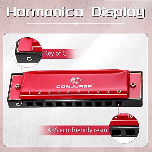 CONJURER Mouth Organ Key of C, 10 Hole 20 Tone Stanadard Diatonic Blues Harmonica with Case, Harp for Beginner, Adult, Kids, Professional, Students, Friends, Gifts - Image 2
