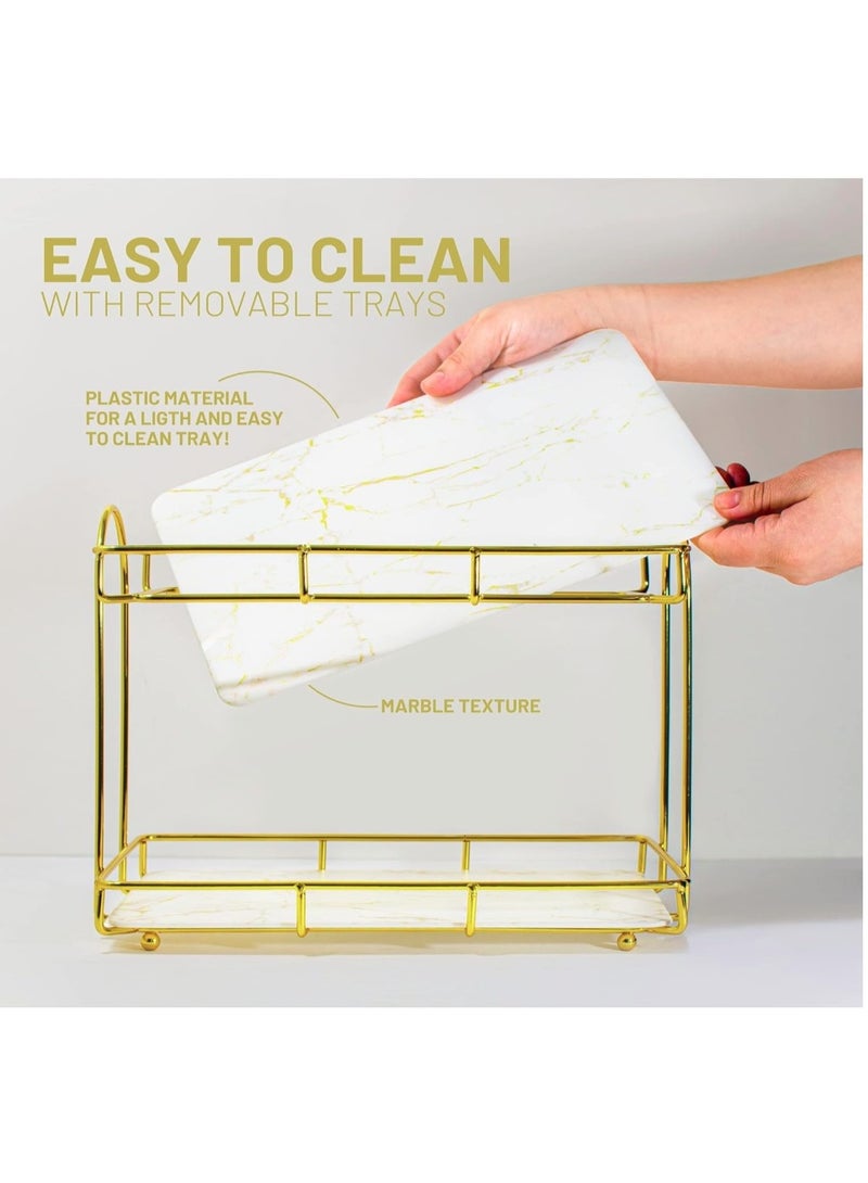 إيباسكت رف منظم متعدد الاستخدام رف تخزين للحمام والشامبو والصابون والمكياج ومستحضرات التجميل وكافة الاغراض رف ومنظم تخزين من طبقتين بلون (ابيض وذهبي) - Image 4