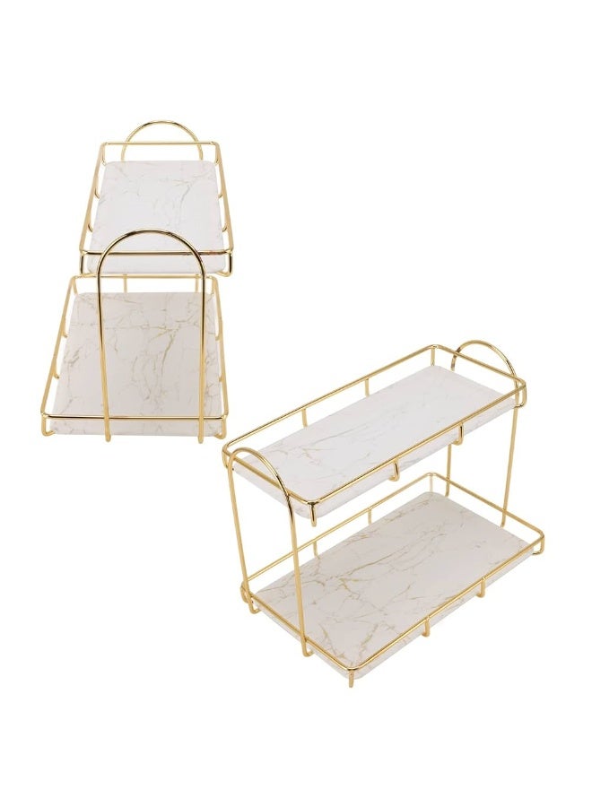 إيباسكت رف منظم متعدد الاستخدام رف تخزين للحمام والشامبو والصابون والمكياج ومستحضرات التجميل وكافة الاغراض رف ومنظم تخزين من طبقتين بلون (ابيض وذهبي) - Image 3