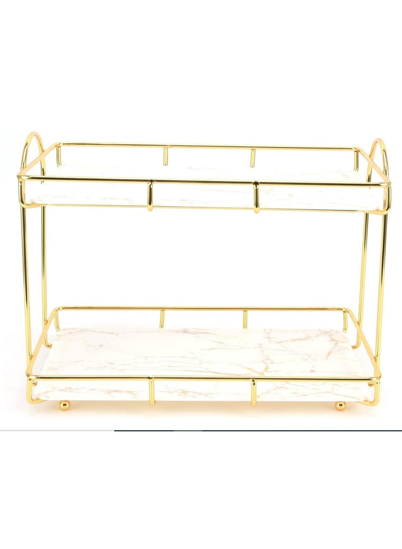 إيباسكت رف منظم متعدد الاستخدام رف تخزين للحمام والشامبو والصابون والمكياج ومستحضرات التجميل وكافة الاغراض رف ومنظم تخزين من طبقتين بلون (ابيض وذهبي) - Image 5