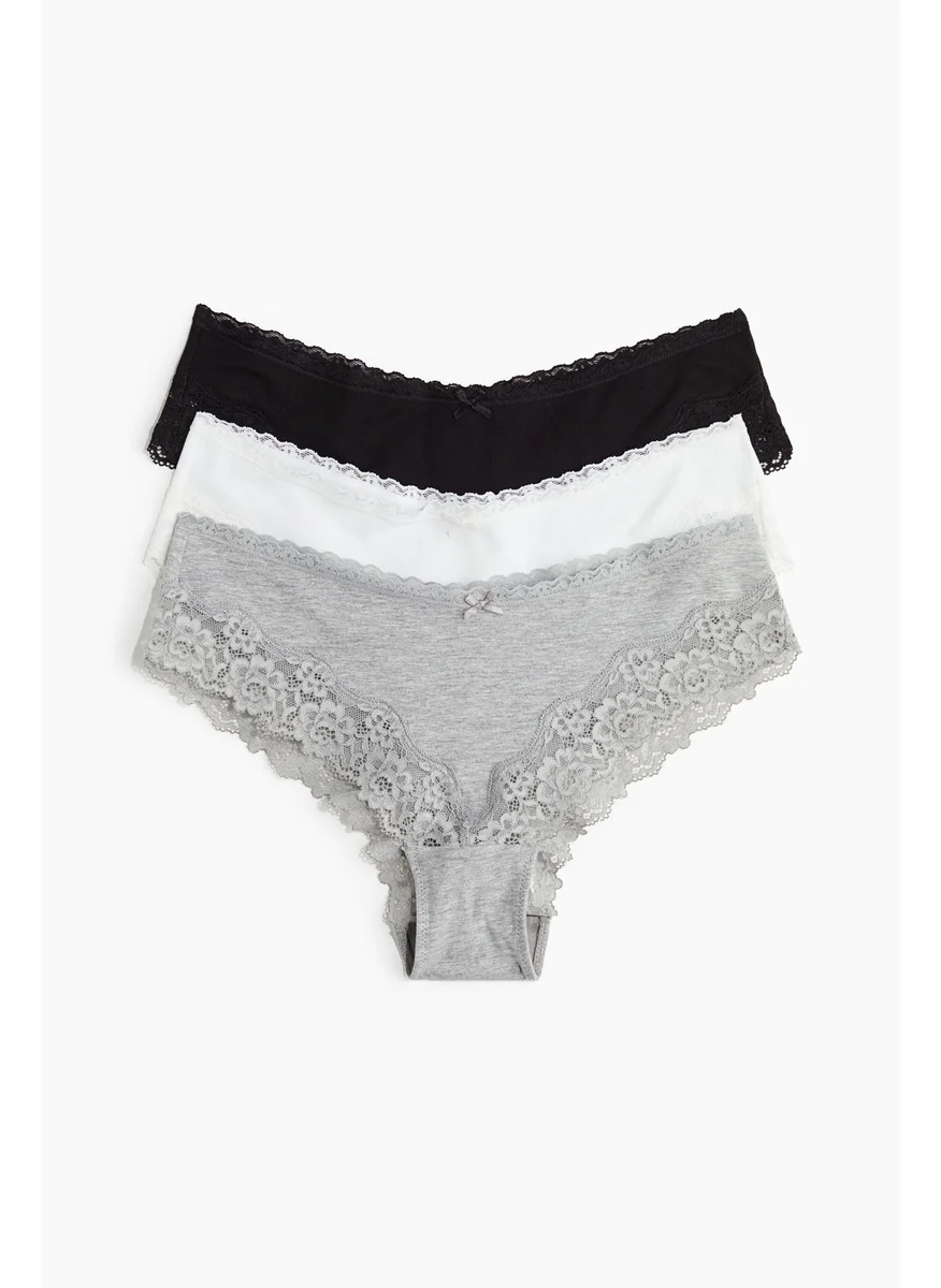 H&M 3-Pack Cotton And Lace Hipster Briefs