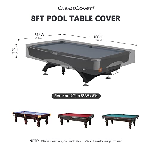 ClawsCover Pool Table Cover 8 Feet,Heavy Duty 600D Canvas Cloth,8 Foot Billiards Table Covers,Waterproof Tear-Resistant Scratch-Proof,Indoor Outdoor Protection Accessories, 100Lx56Wx8H Inch-Light Grey - Image 2