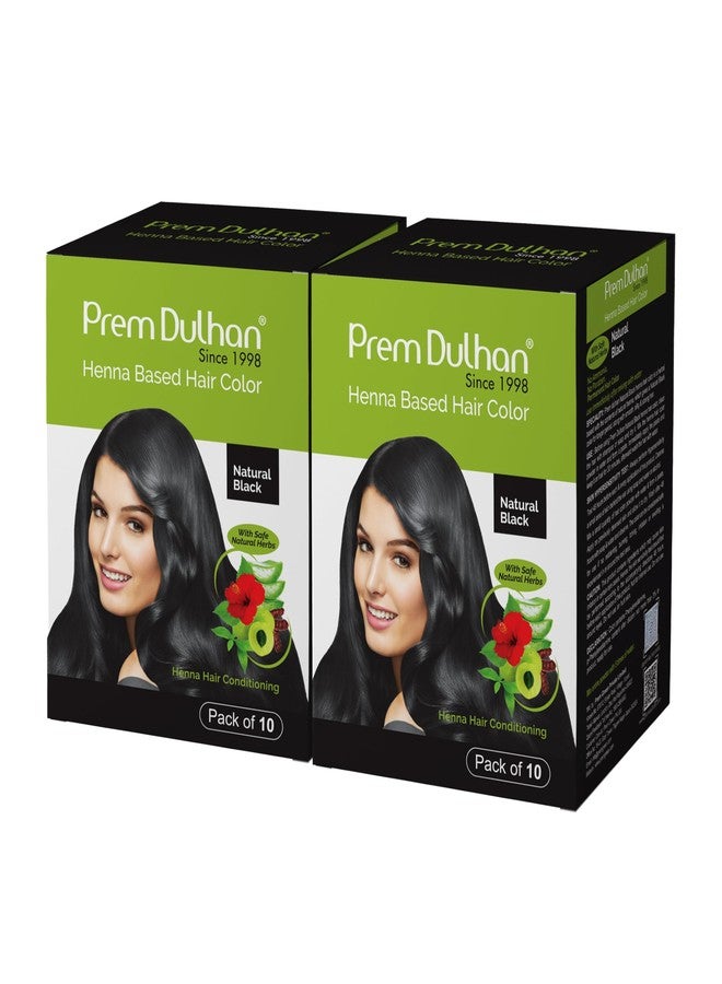 Prem Dulhan Natural Black Henna Hair Color - Herbal Extract for Women and Men, No Ammonia - Paraben Free, Long Lasting - Pack of 2 Boxes (20 Sachets) - Image 1