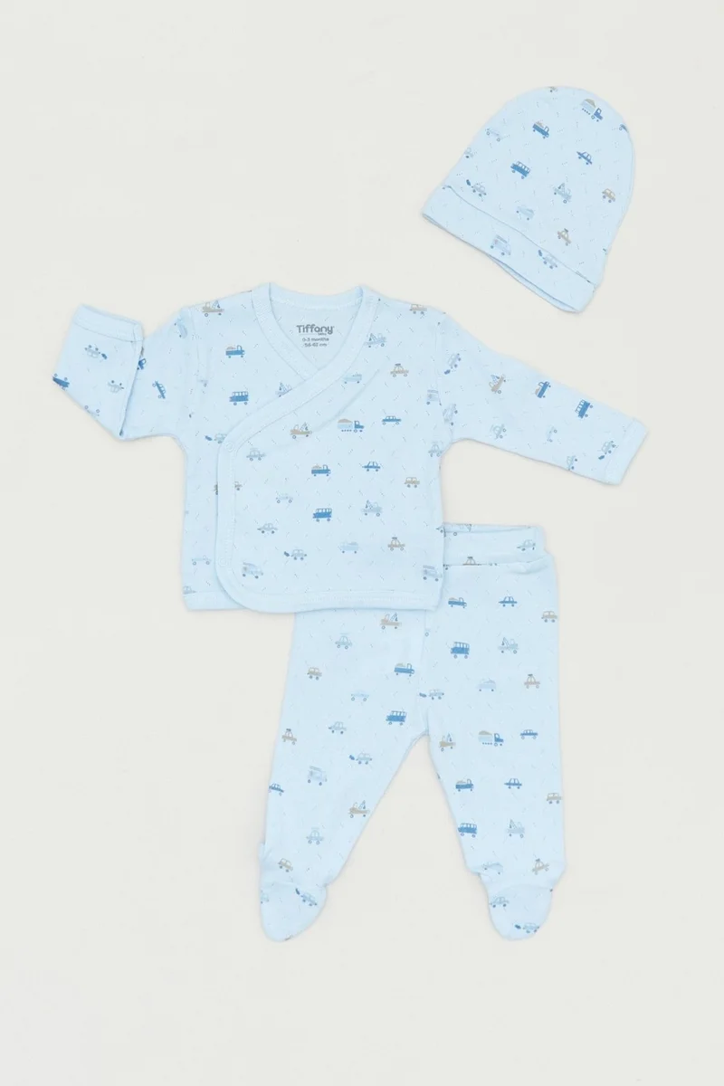 FullaModa Printed Double Breasted Collar 3-Piece Boy's Suit