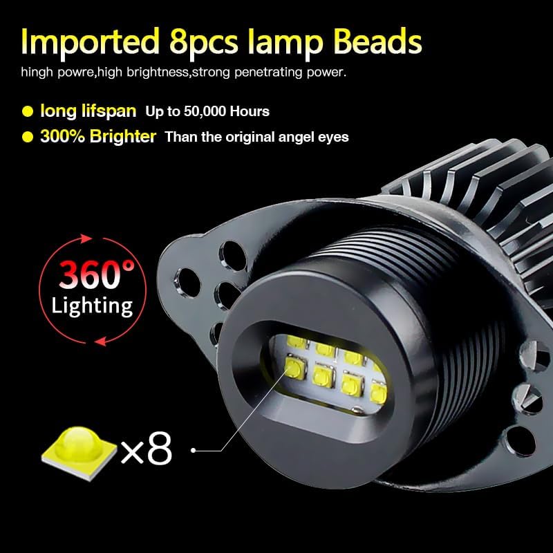 APMAT LED Angel Eyes Light Halo Marker Ring Bulbs Compatible for BMW E90 E91 318i LCI 328i/328i XDrive 335i 2009-2011, 120W White 6000K Lamp - Image 3