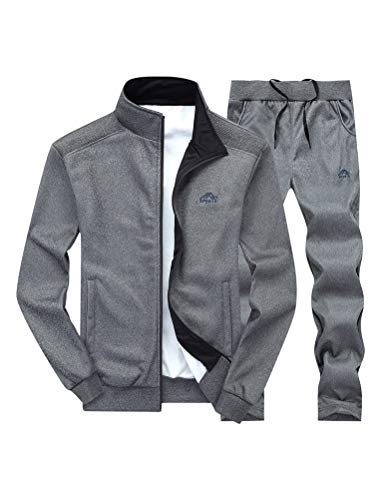 PASOK Men's Casual Tracksuit Long Sleeve Full Zip Running Jogging Sweatsuit Athletic Sports Set Dark Gray XL - Image 2