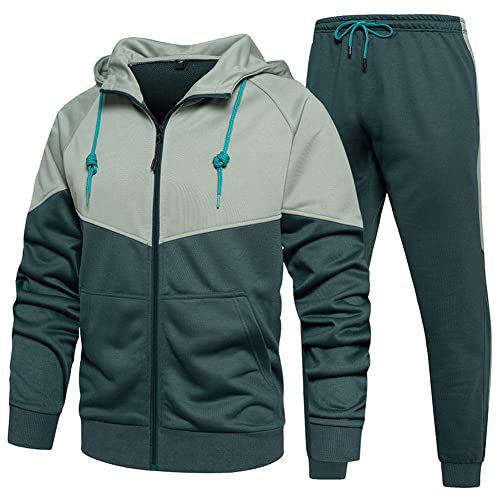DUOFIER Men's Athletic Running Tracksuit Set Casual Full Zip Jogging Sweat Suit, Denim Blue-2XL - Image 1