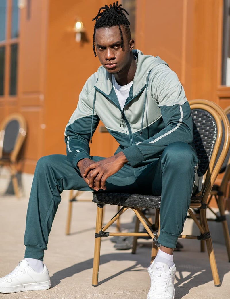 DUOFIER Men's Athletic Running Tracksuit Set Casual Full Zip Jogging Sweat Suit, Denim Blue-2XL - Image 2