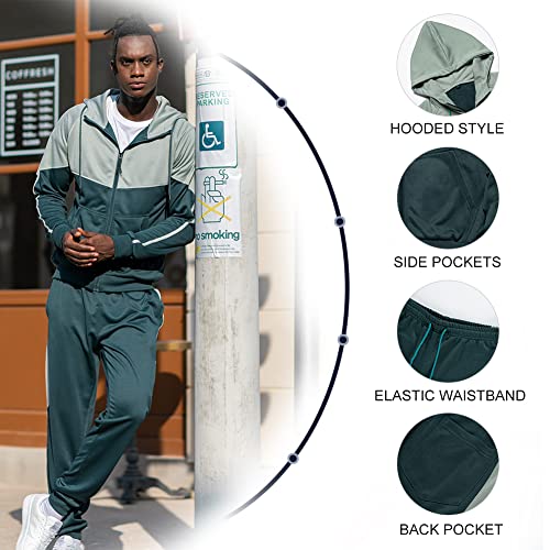 DUOFIER Men's Athletic Running Tracksuit Set Casual Full Zip Jogging Sweat Suit, Denim Blue-2XL - Image 3