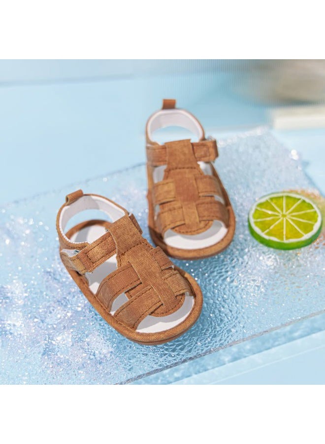 Meckior Summer Baby Sandals Newborn Infant Boys Soft sole Non-Slip First Walkers Shoes, A/Brown With Rubber Sole, 12-18 Months - Image 4
