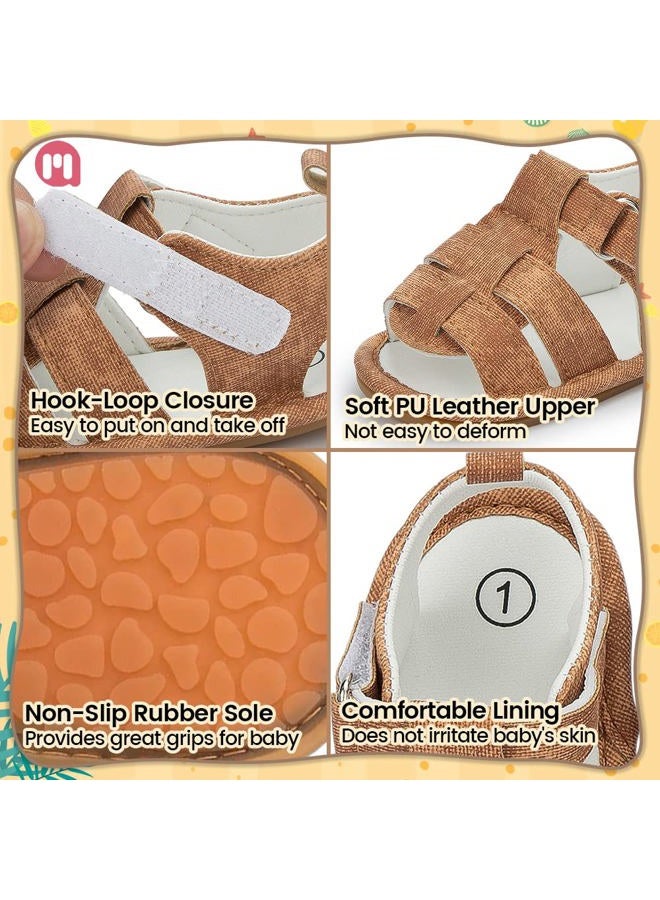 Meckior Summer Baby Sandals Newborn Infant Boys Soft sole Non-Slip First Walkers Shoes, A/Brown With Rubber Sole, 12-18 Months - Image 5