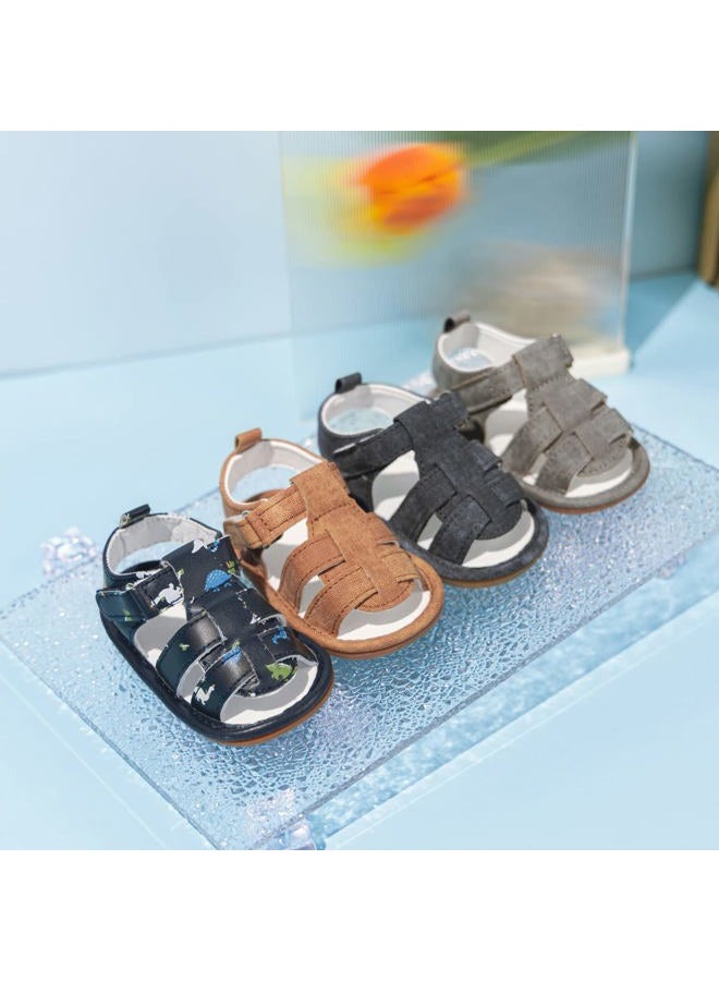 Meckior Summer Baby Sandals Newborn Infant Boys Soft sole Non-Slip First Walkers Shoes, A/Brown With Rubber Sole, 12-18 Months - Image 3