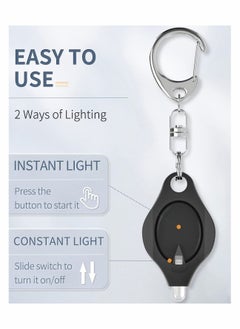 Excefore Mini LED Keychain Flashlight 12 Lumen Portable Ultra Bright Battery Powered Black Torch with Spring Carabiner for Outdoor Camping Hiking and Emergency Lighting, 5 Pack  - Image 4