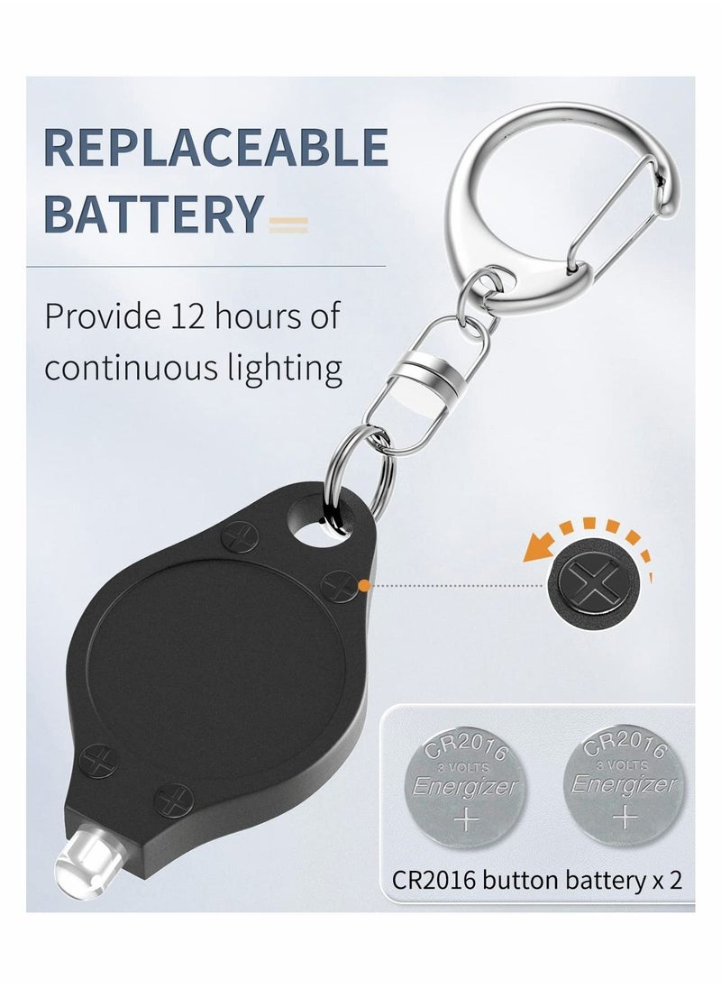 Excefore - Mini LED Keychain Flashlight 12 Lumen Portable Ultra Bright Battery Powered Black Torch with Spring Carabiner for Outdoor Camping Hiking and Emergency Lighting, 5 Pack - Image 1