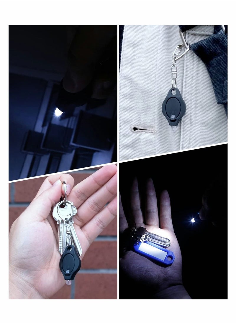 Excefore - Mini LED Keychain Flashlight 12 Lumen Portable Ultra Bright Battery Powered Black Torch with Spring Carabiner for Outdoor Camping Hiking and Emergency Lighting, 5 Pack - Image 1