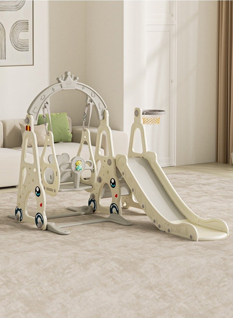 XiuWoo 4 in 1 Toddler Swing and Slide Set for Children Baby Swing Set with Slide, Basketball Hoop and Long Slide, Indoor Outdoor Slide Playset, for Boys Girls Birthday, white - Image 1