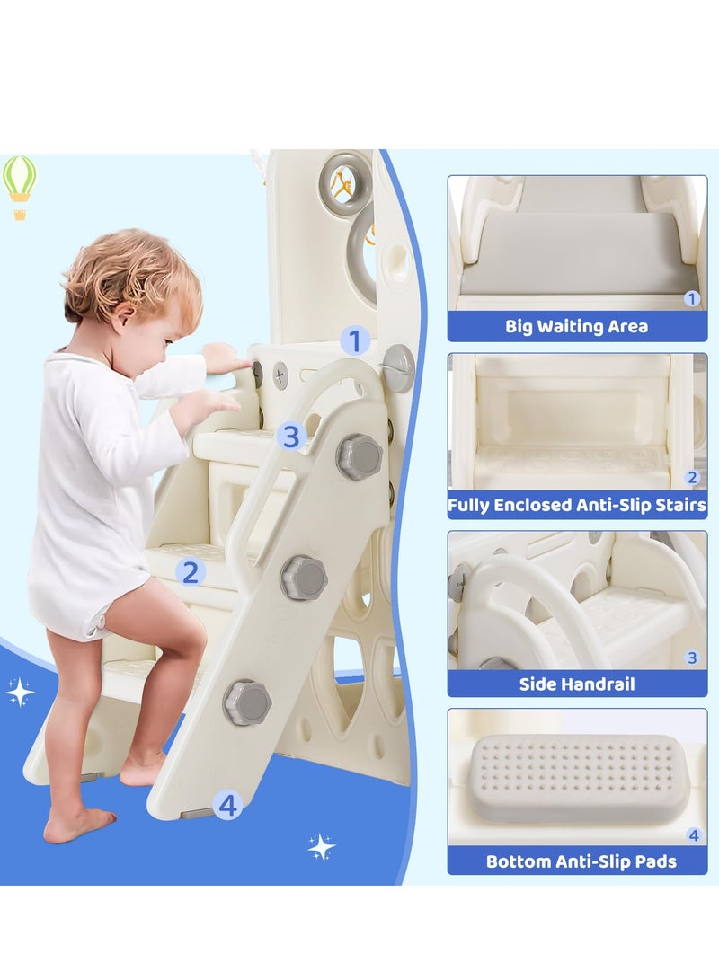 XiuWoo 4 in 1 Toddler Swing and Slide Set for Children Baby Swing Set with Slide, Basketball Hoop and Long Slide, Indoor Outdoor Slide Playset, for Boys Girls Birthday, white - Image 2