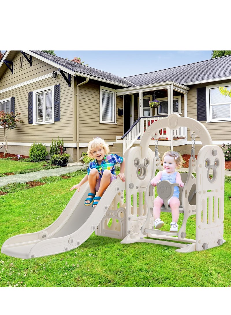 XiuWoo 4 in 1 Toddler Swing and Slide Set for Children Baby Swing Set with Slide, Basketball Hoop and Long Slide, Indoor Outdoor Slide Playset, for Boys Girls Birthday, white - Image 3