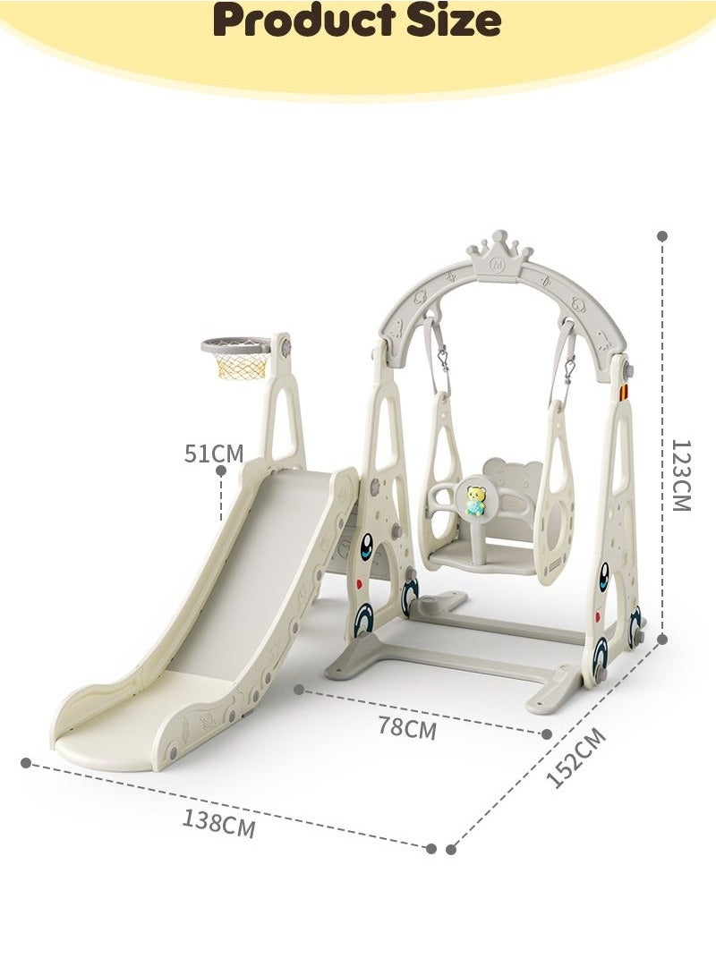 XiuWoo 4 in 1 Toddler Swing and Slide Set for Children Baby Swing Set with Slide, Basketball Hoop and Long Slide, Indoor Outdoor Slide Playset, for Boys Girls Birthday, white - Image 4