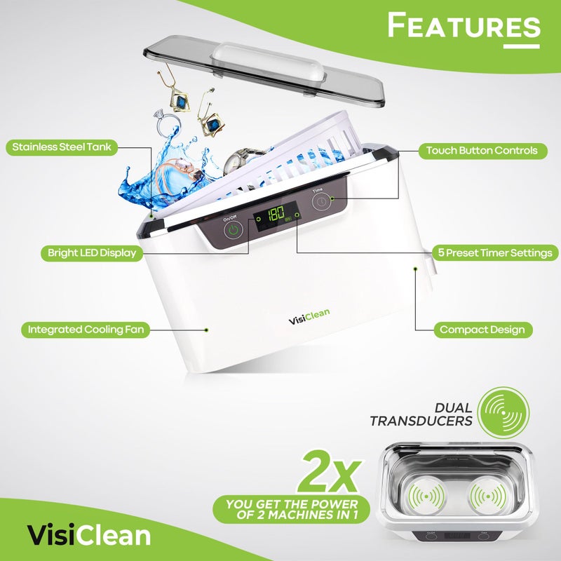 InvisiClean Ultrasonic Jewelry Cleaning Machine, Professional Ultrasonic Diamond Ring Cleaner for Silver, Gold, Earrings, Necklaces, Glasses, Denture, Retainer, Cpap, Coins, Mouthguard, Razors - VisiClean  - Image 3