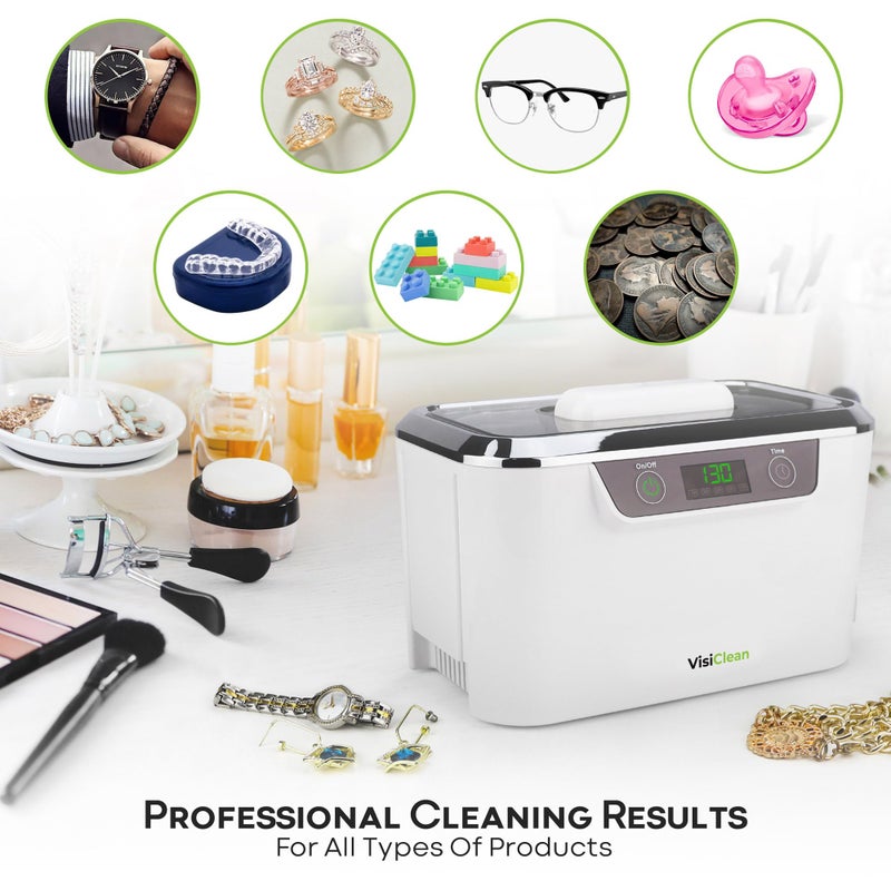 InvisiClean Ultrasonic Jewelry Cleaning Machine, Professional Ultrasonic Diamond Ring Cleaner for Silver, Gold, Earrings, Necklaces, Glasses, Denture, Retainer, Cpap, Coins, Mouthguard, Razors - VisiClean  - Image 4