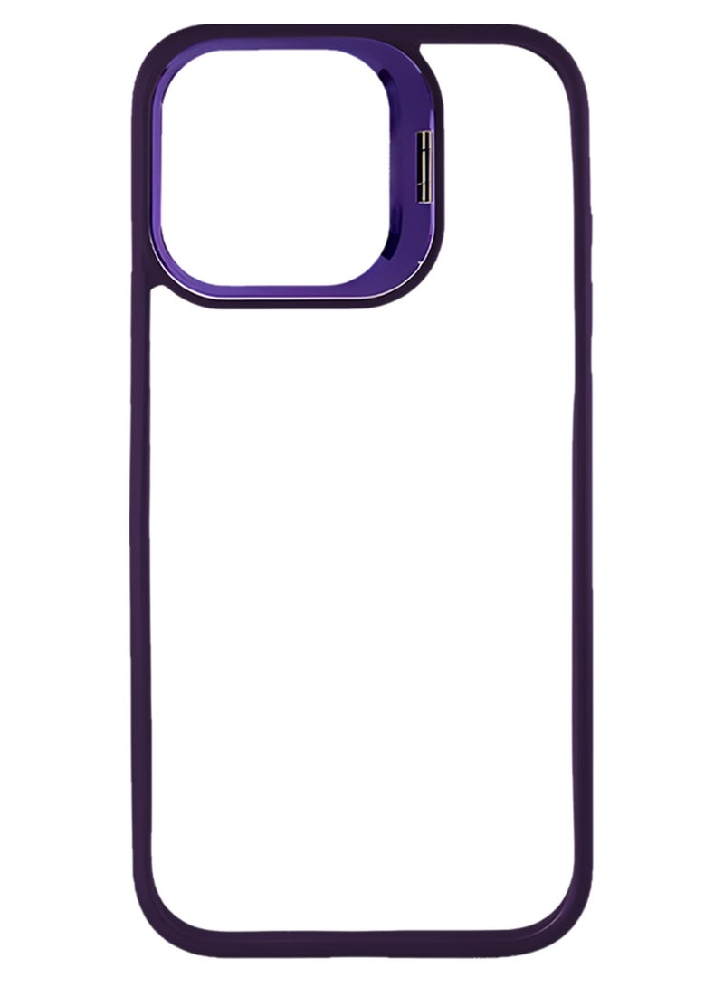 CATANES Transparent Case Cover with Flip Bracket Stand for iPhone 15 Pro – Shockproof Clear Back Cover with Lens Protection - Purple - Image 2