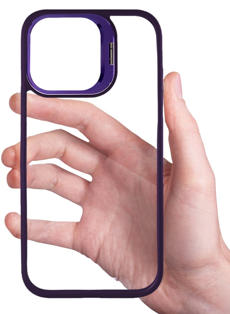 CATANES Transparent Case Cover with Flip Bracket Stand for iPhone 15 Pro – Shockproof Clear Back Cover with Lens Protection - Purple - Image 5