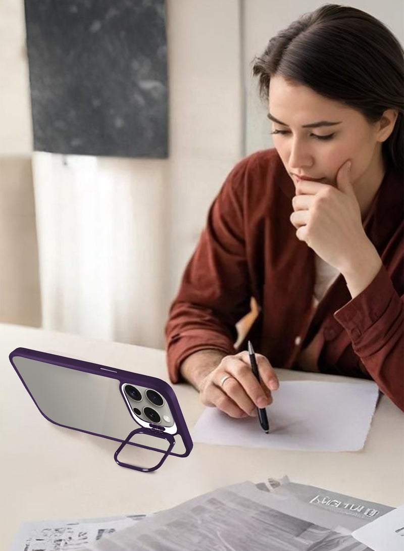 CATANES Transparent Case Cover with Flip Bracket Stand for iPhone 15 Pro – Shockproof Clear Back Cover with Lens Protection - Purple - Image 4