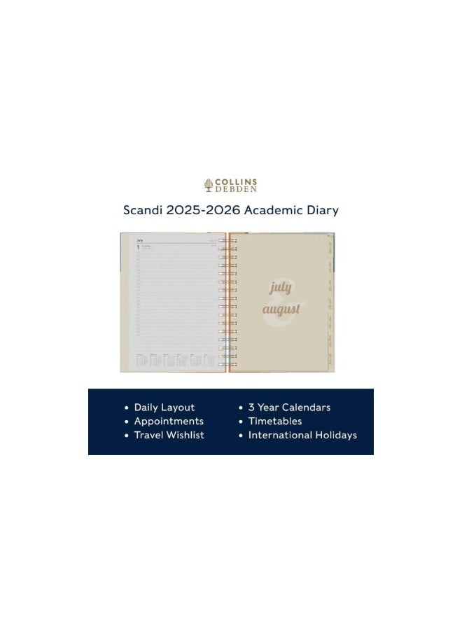 Collins Debden Collins A5 Scandi 12 Month Planner, August 2025-August 2026 Day-to-Page Diary, A5 Hard Cover, Geo Blue  - Image 3