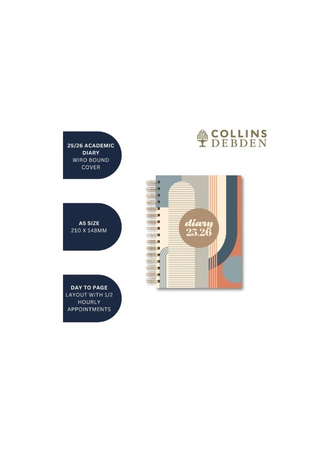 Collins Debden Collins A5 Scandi 12 Month Planner, August 2025-August 2026 Day-to-Page Diary, A5 Hard Cover, Geo Blue  - Image 4