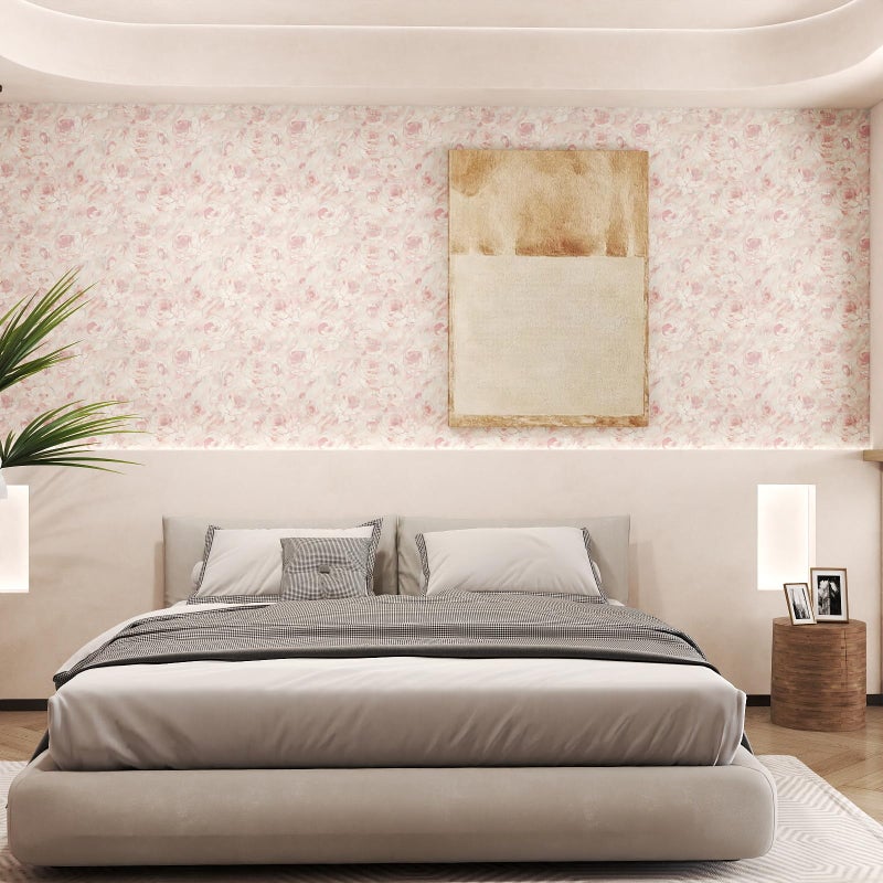 Hopepak Peel and Stick Wallpaper Floral Wallpaper Hand-Painted Pink Peony Flower Contact Paper Self Adhesive Removable Wall Paper Vinyl for Living Room Bedroom Bathroom Cabinets Wall Decor 17" x 78.7" - Image 2