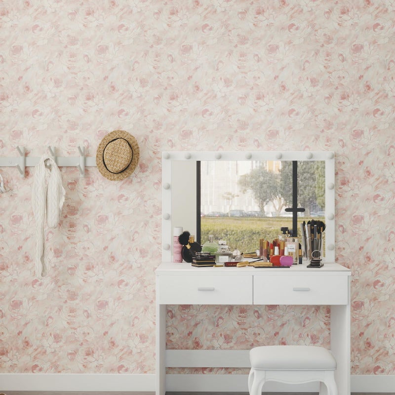 Hopepak Peel and Stick Wallpaper Floral Wallpaper Hand-Painted Pink Peony Flower Contact Paper Self Adhesive Removable Wall Paper Vinyl for Living Room Bedroom Bathroom Cabinets Wall Decor 17" x 78.7" - Image 3