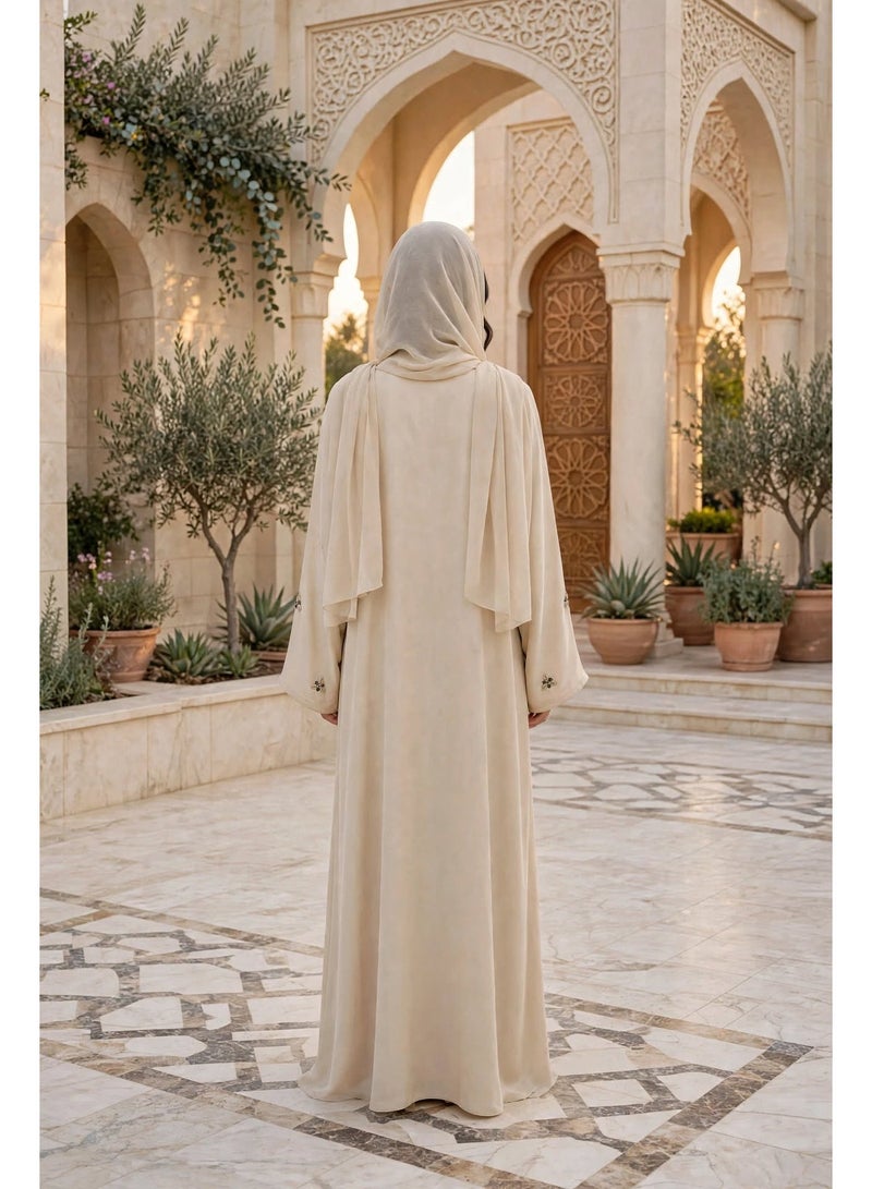 IKKXA Front Zip Abaya with Scattered Embellished Floral Motifs - Image 2