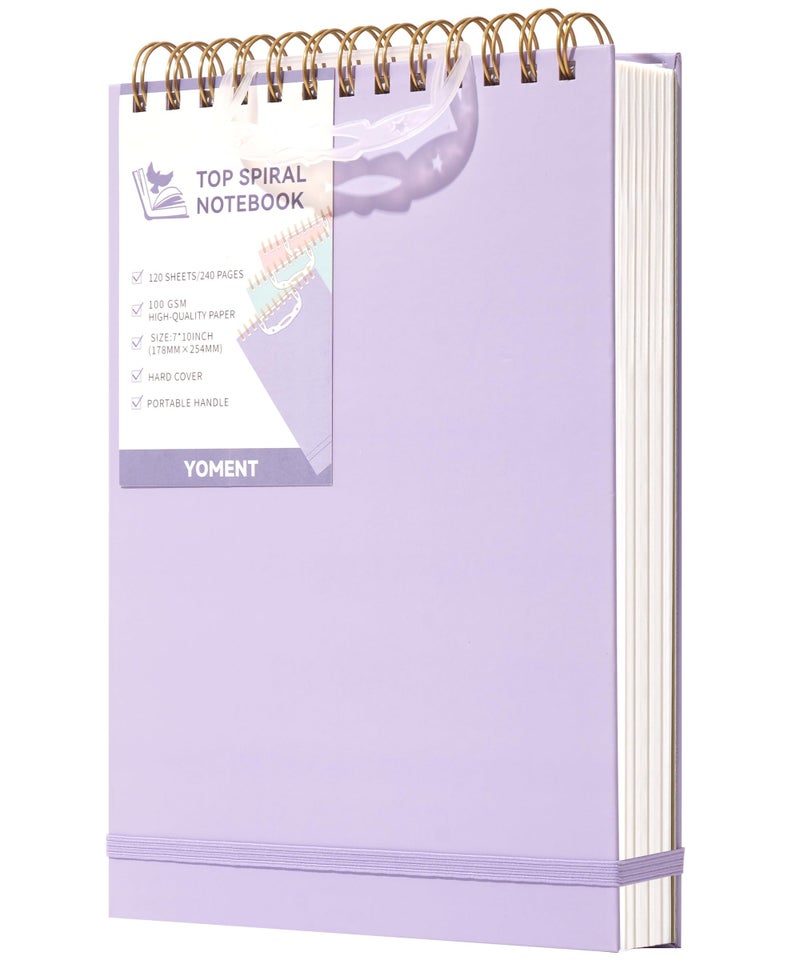 Yoment Top Spiral Notebook, Hardcover Steno Pads, 240 Pages Top Bound Spiral Notebooks, 7"x10" College Ruled Spiral Notepad Left-Handed Notebooks for Work School Office Business,Purple - Image 1