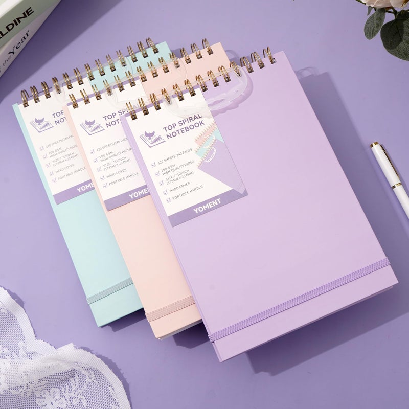 Yoment Top Spiral Notebook, Hardcover Steno Pads, 240 Pages Top Bound Spiral Notebooks, 7"x10" College Ruled Spiral Notepad Left-Handed Notebooks for Work School Office Business,Purple - Image 2