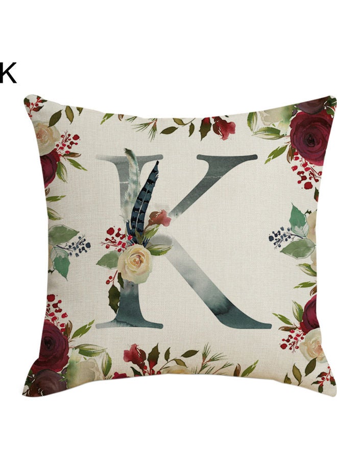 غطاء وسادة بطبعة حرف إنجليزي وزهور linen متعدد الألوان 45 x 45سم