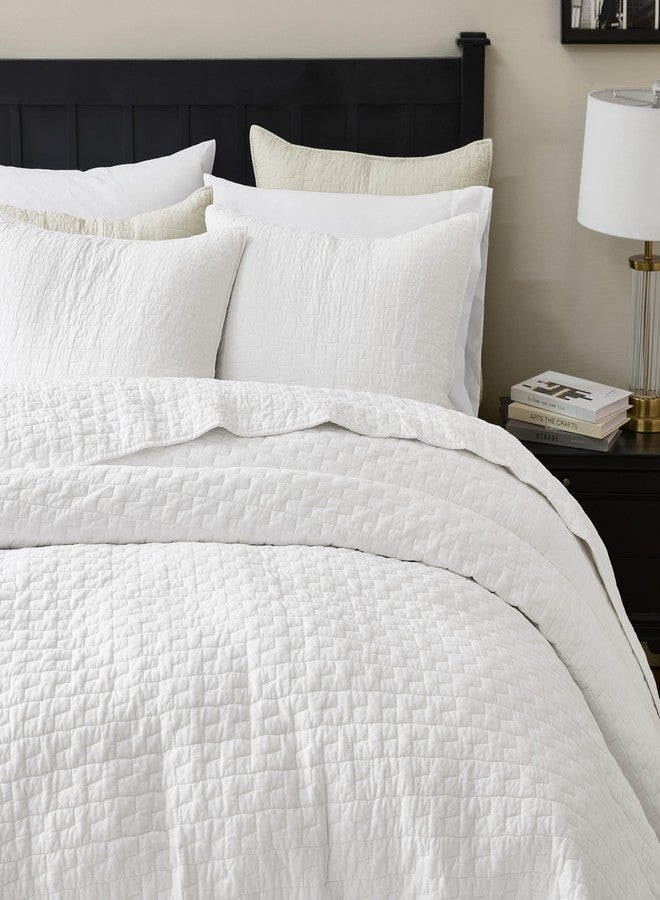 palassio White 100% Cotton Quilt Twin Size Bedding Sets with 1 Pillow Sham, Textured Lightweight Soft Bedspread Shabby Chic Coverlet, Quilted Thin Comforter Bed Cover for All Season, 2 Pieces - Image 3