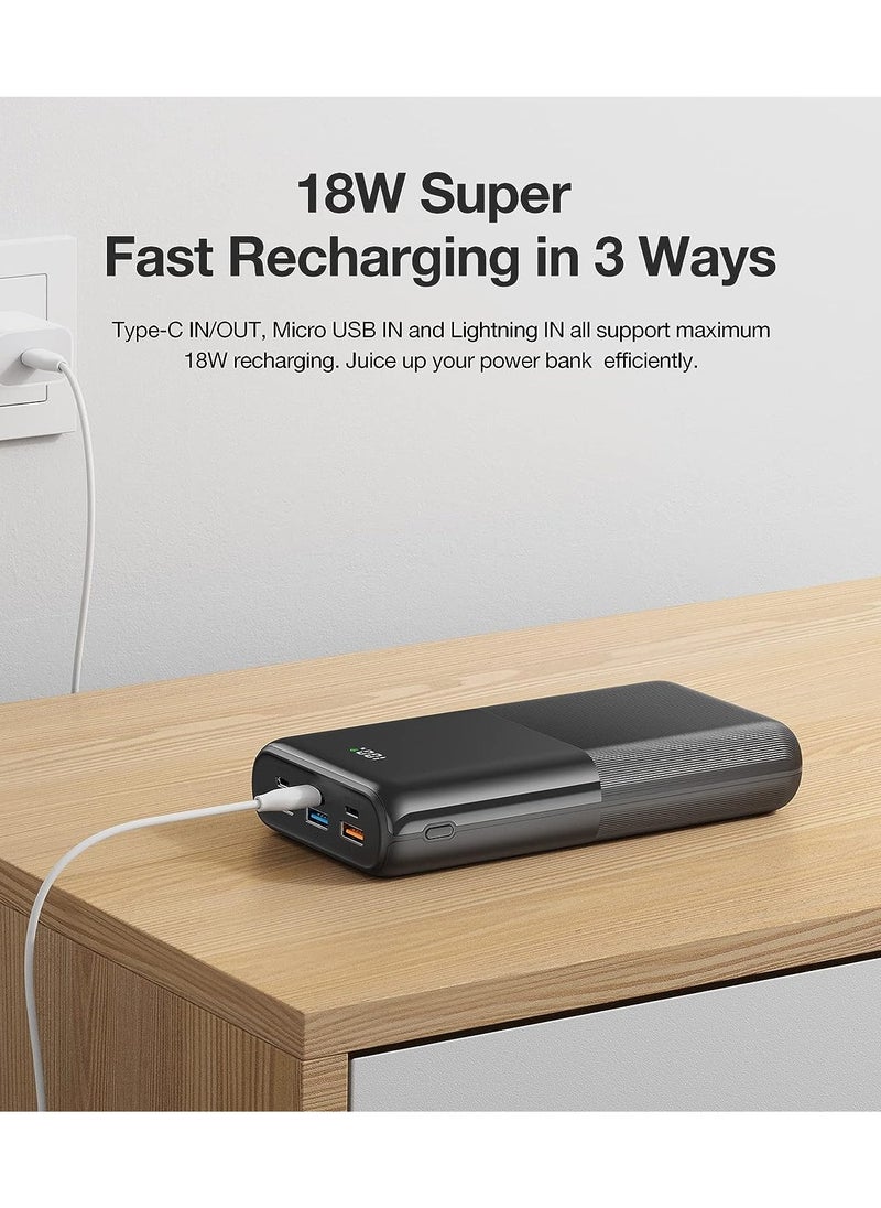 PD20W Portable Fast Charger Power Bank 30000mAh, 22.5W QC 3.0  USB 6-Port 3A Fast Charging,Support iPhone 13 Full Speed charging Smart LED Display black