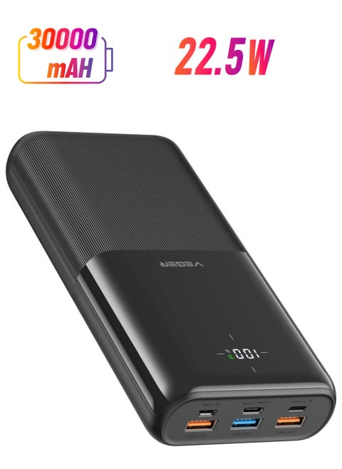 PD20W Portable Fast Charger Power Bank 30000mAh, 22.5W QC 3.0  USB 6-Port 3A Fast Charging,Support iPhone 13 Full Speed charging Smart LED Display black