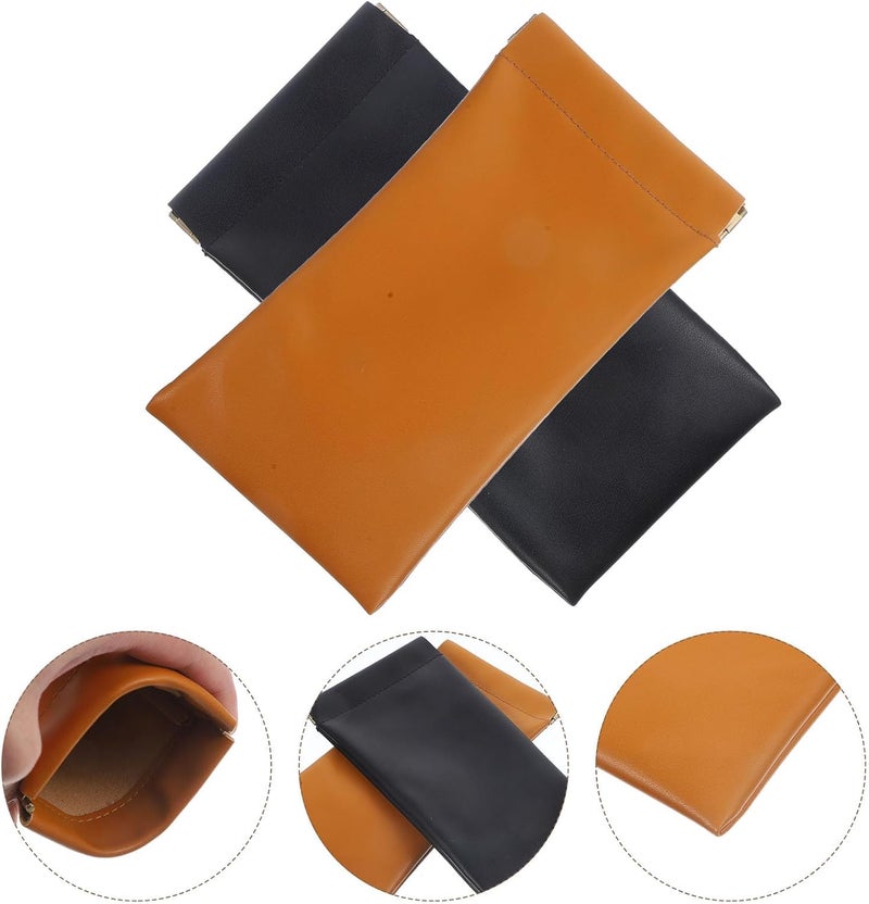 Alipis 2pcs Portable Eyeglasses Holder Sunglasses Pouch Set with Automatic Snap Closure, Glasses Sleeve Storage Bag for Men and Women, Brown and Black Protective Eyewear Case for Travel - Image 4