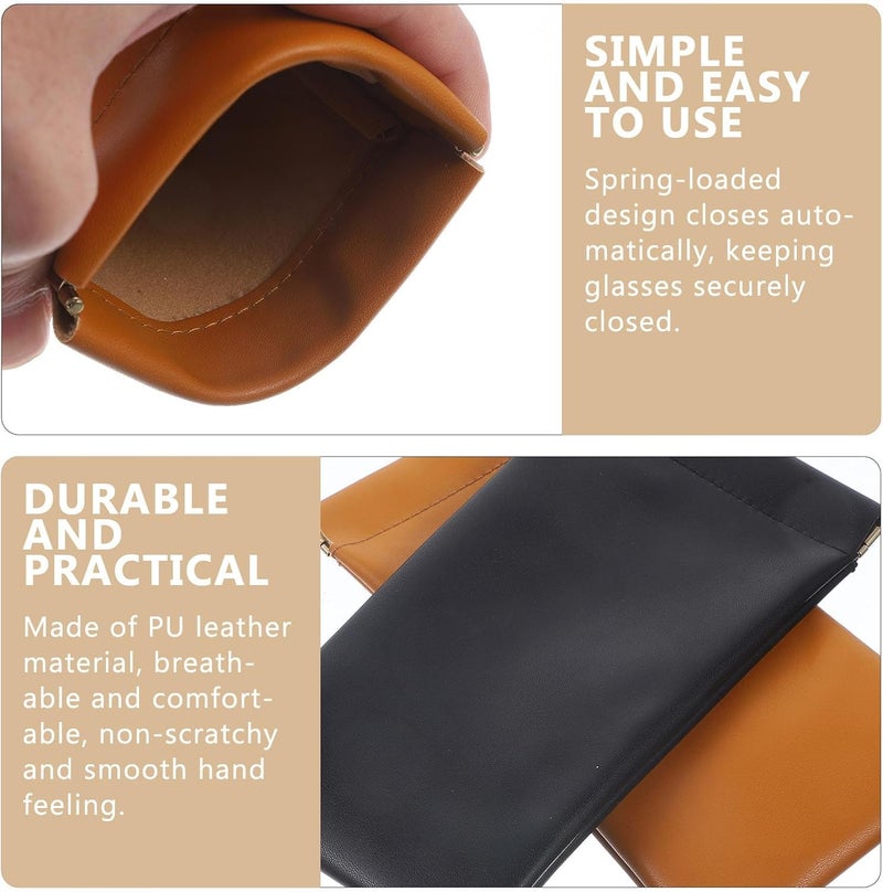 Alipis 2pcs Portable Eyeglasses Holder Sunglasses Pouch Set with Automatic Snap Closure, Glasses Sleeve Storage Bag for Men and Women, Brown and Black Protective Eyewear Case for Travel - Image 3