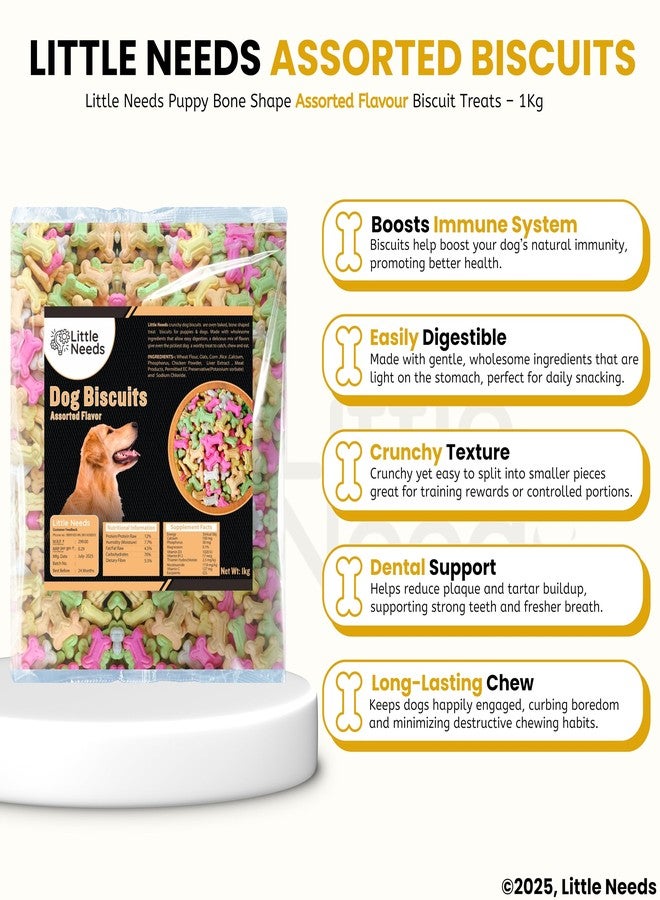 LITTLE NEEDS Puppy Dog Bone Biscuit Treats - Assorted Flavor (1Kg) | Oven-Baked Crunchy Treats for Digestion and Immunity | Training and Rewards | Suitable for All Breeds & Sizes - Image 2
