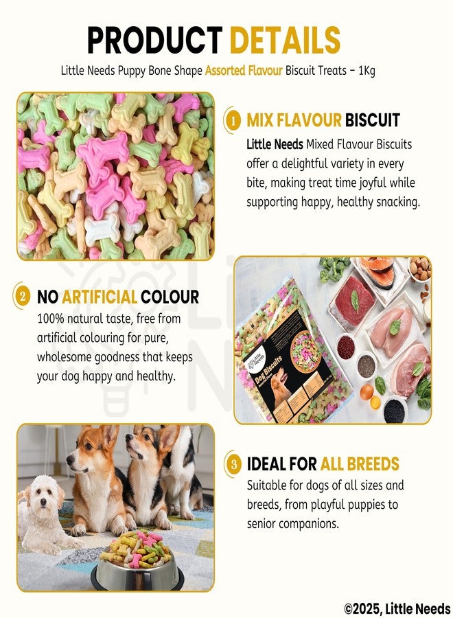 LITTLE NEEDS Puppy Dog Bone Biscuit Treats - Assorted Flavor (1Kg) | Oven-Baked Crunchy Treats for Digestion and Immunity | Training and Rewards | Suitable for All Breeds & Sizes - Image 3