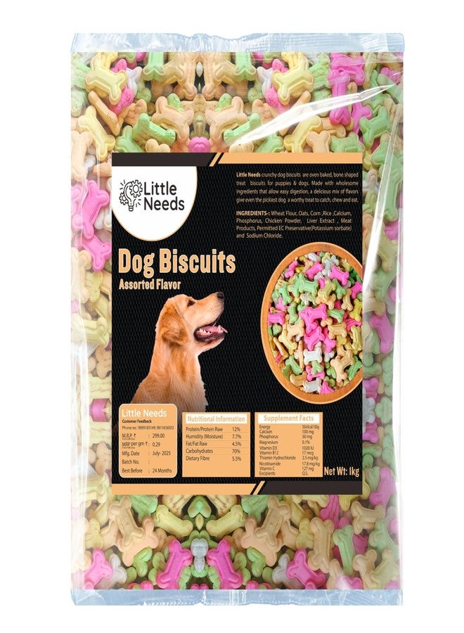 LITTLE NEEDS Puppy Dog Bone Biscuit Treats - Assorted Flavor (1Kg) | Oven-Baked Crunchy Treats for Digestion and Immunity | Training and Rewards | Suitable for All Breeds & Sizes - Image 1