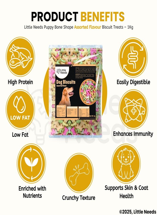 LITTLE NEEDS Puppy Dog Bone Biscuit Treats - Assorted Flavor (1Kg) | Oven-Baked Crunchy Treats for Digestion and Immunity | Training and Rewards | Suitable for All Breeds & Sizes - Image 4