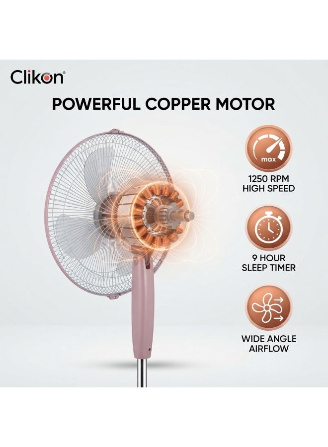 Clikon 16-Inch Stand Fan with Remote Control | Convenient Remote Operation | Effective Air Circulation | Practical Standing Fan Design | White and Pink Finish | 2-Year Warranty | CK2816 | White and Pink 50 W CK2816 White/Pink - Image 2