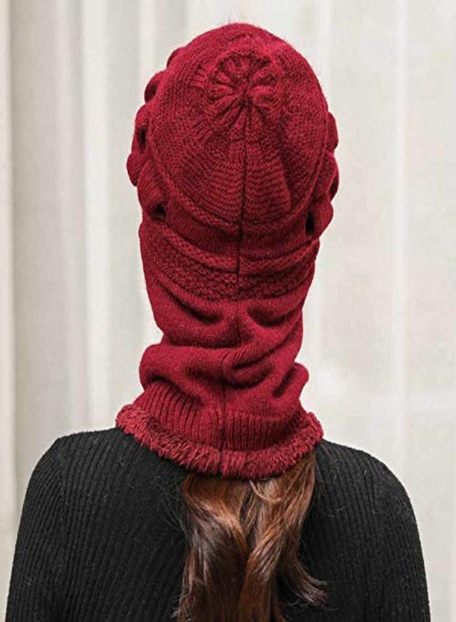 Krystle Women's Winter Warm Knit Hat Wool Snow Ski Visor Neckwarmer Cap (Red,Free Size) - Image 5