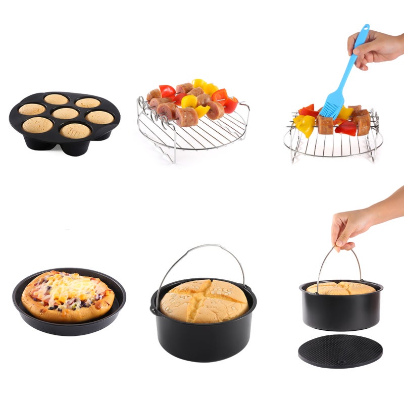 6 Inch Air Fryer Accessories Kit Replacement for Cosori/ Ninja/ Phollips/ Gowise and Most Brands Air Fryer 12pcs/set with Cake Baking Barrel/ Pizza Pan/ Cupcake Pan/ 100pcs Air Fryer Liners and So On - Image 2