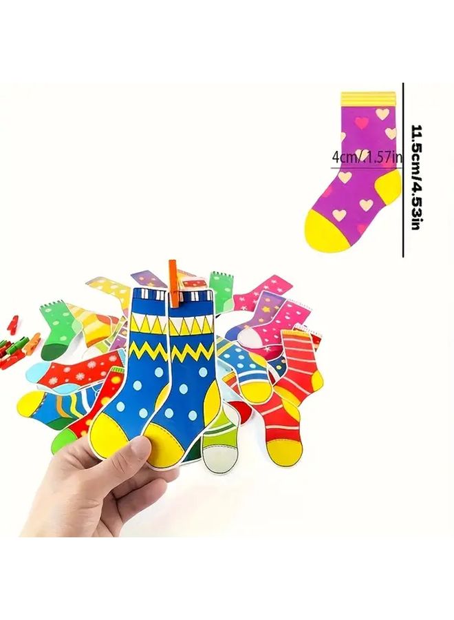 Early Development Sock Matching Game With 16 Socks 20 Clips And 1 Rope Activity Toy - Image 2