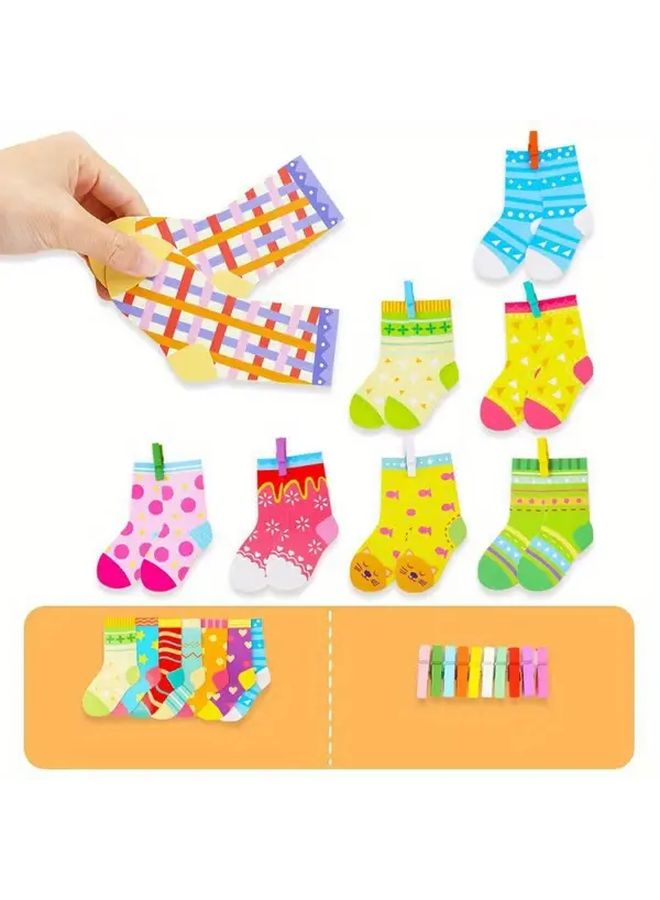 Early Development Sock Matching Game With 16 Socks 20 Clips And 1 Rope Activity Toy - Image 5
